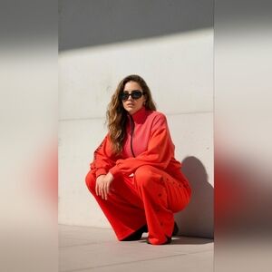 Adidas x Karlie Kloss PTrack Set XS Neon Coral Jacket + Wide Leg Snap Pants